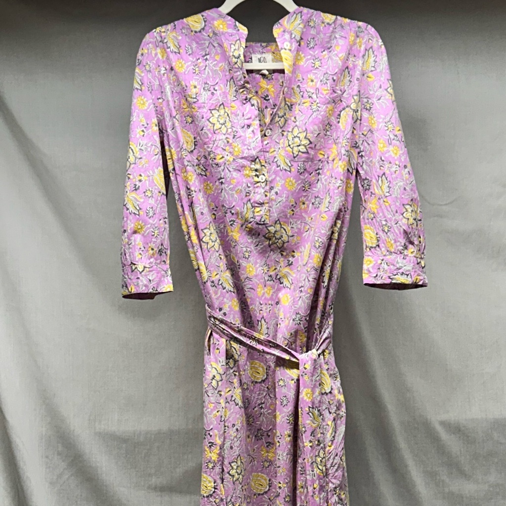 Dra Los Angeles Anthropologie Purple Floral Belted Midi Shirt Dress